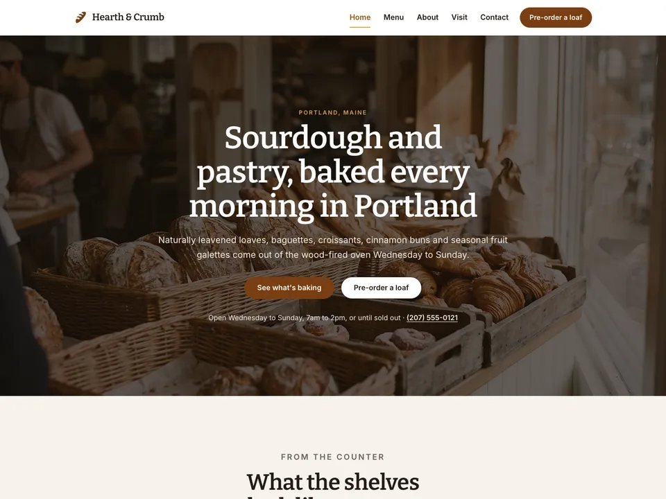 A sample bakeries website