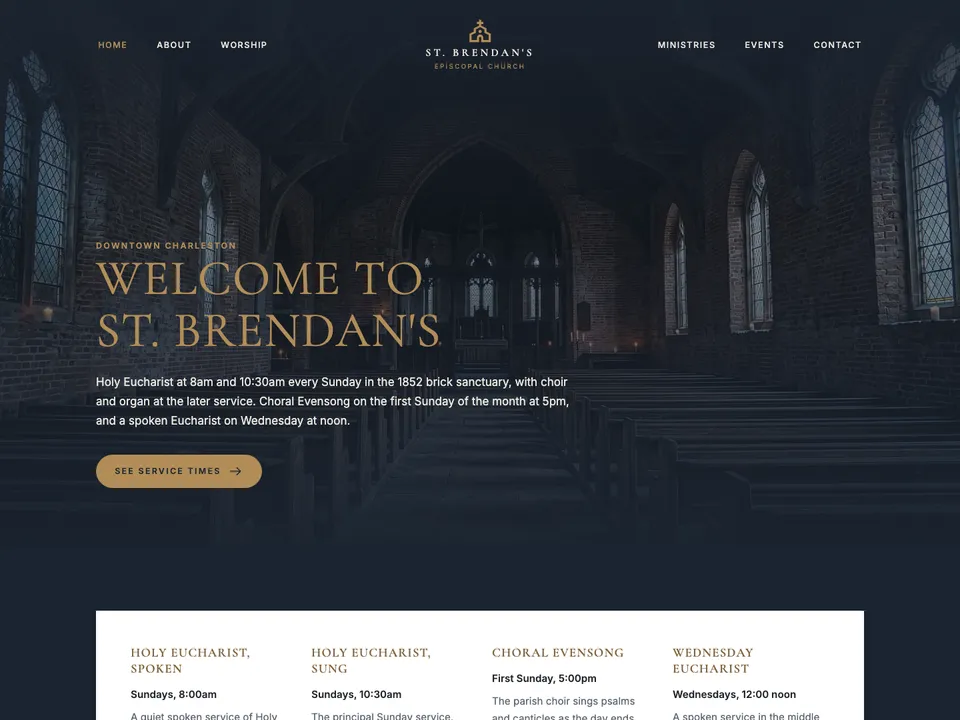 The homepage of St. Brendan's Episcopal Church, a sample church site