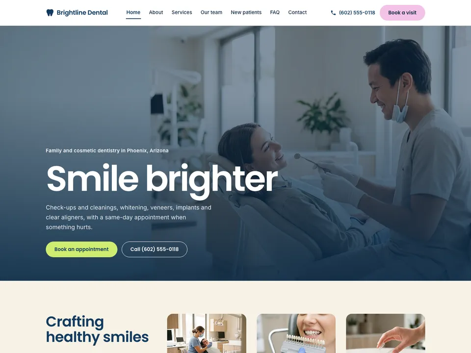 A sample dentists website