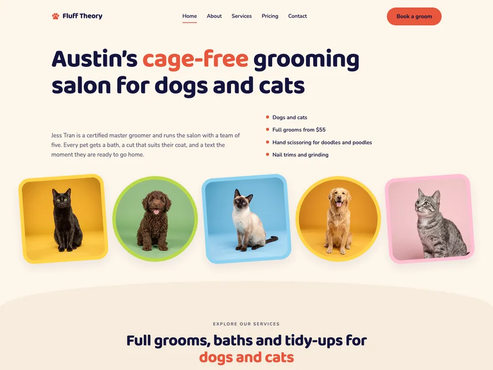 A sample dog groomers website