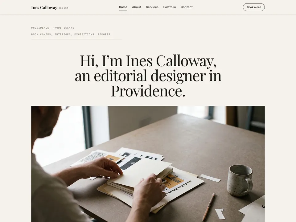 The homepage of Ines Calloway Design, a sample graphic designer site