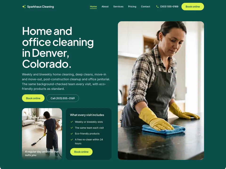 A sample house cleaners website