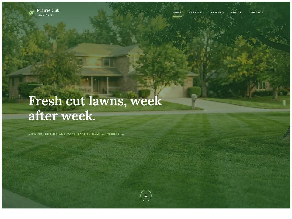 The homepage of Prairie Cut Lawn Care, a sample landscaper site