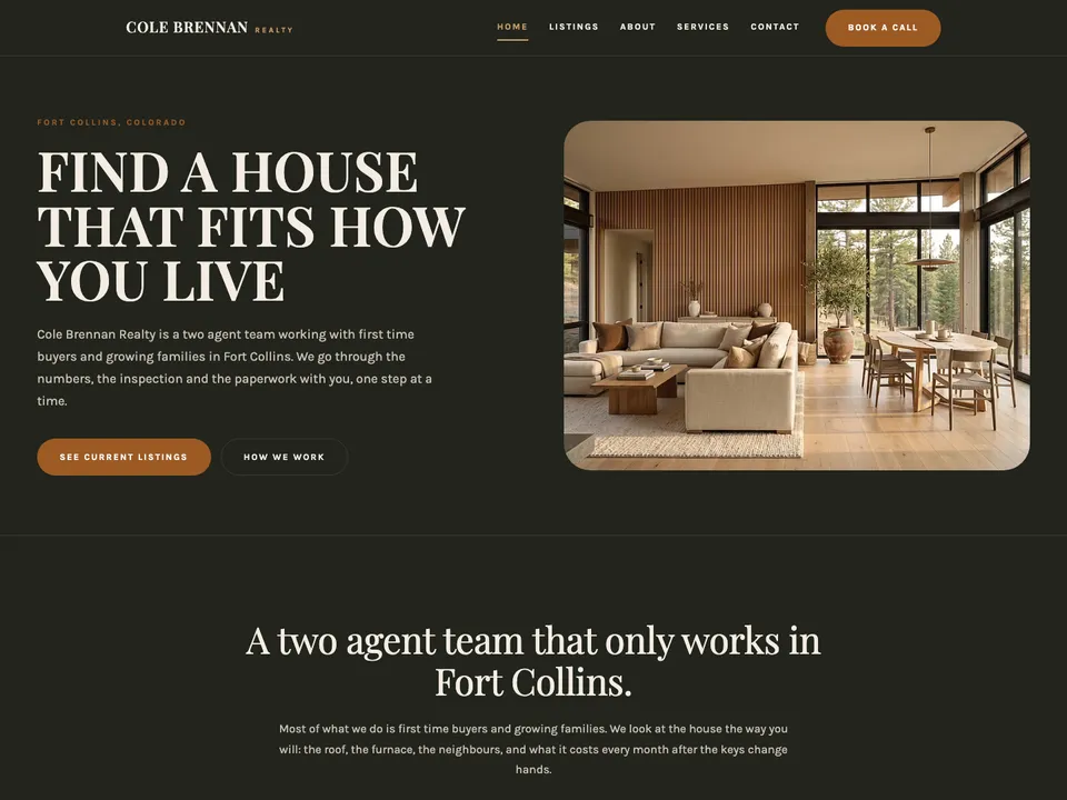 The homepage of Cole Brennan Realty, a sample real estate agent site