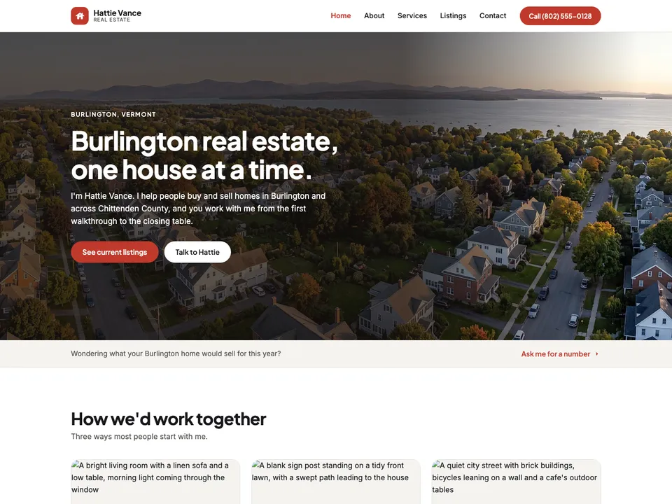 The homepage of Hattie Vance Real Estate, a sample real estate agent site
