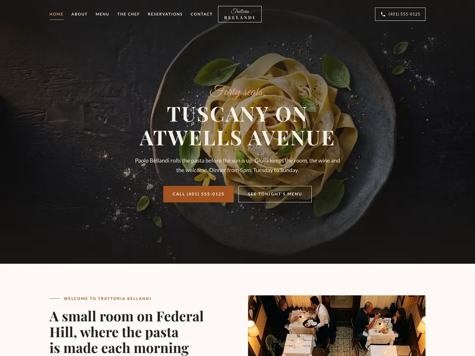 The homepage of Trattoria Bellandi, a sample restaurant site