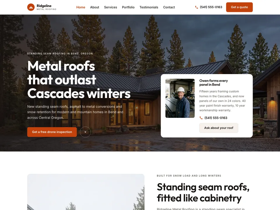 A sample roofers website