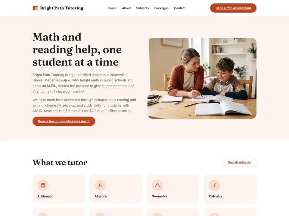 A sample tutors website