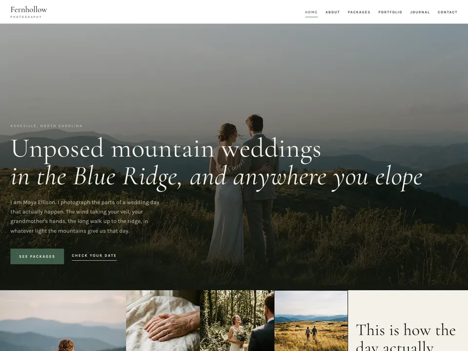 A sample wedding photographers website