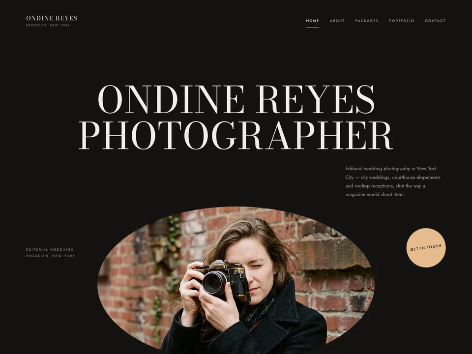 The homepage of Ondine Reyes Photography, a sample wedding photographer site